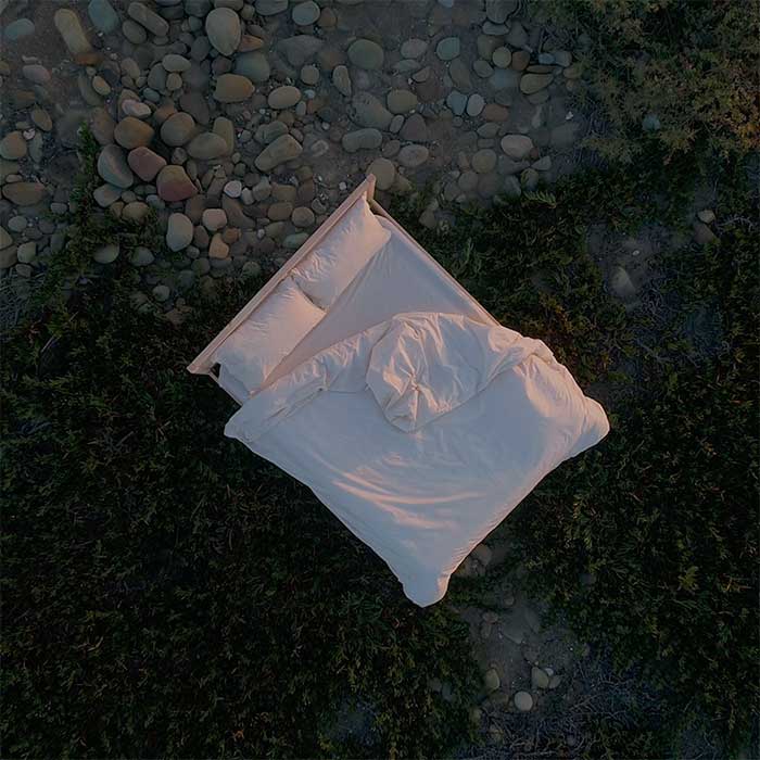 Overhead view of bed on the beach