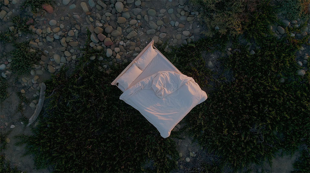 Overhead view of bed on beach