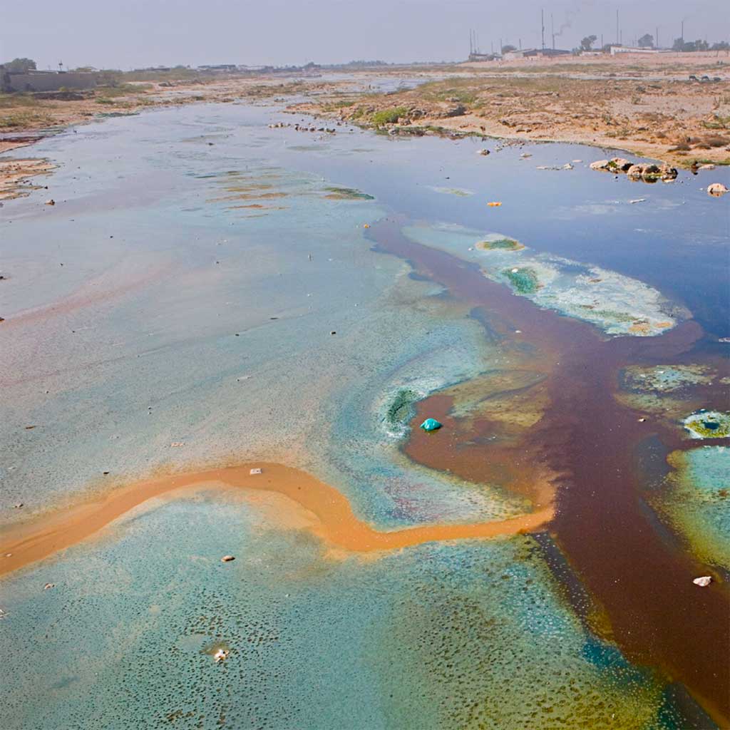 River full of synthetic dyes